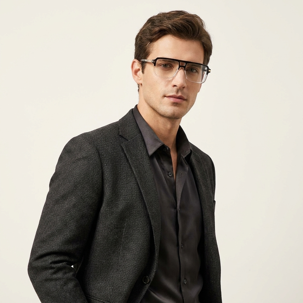 OG Royale Splitframe | Crystal Black Navigator Eyeglasses with Gold Linear Temples