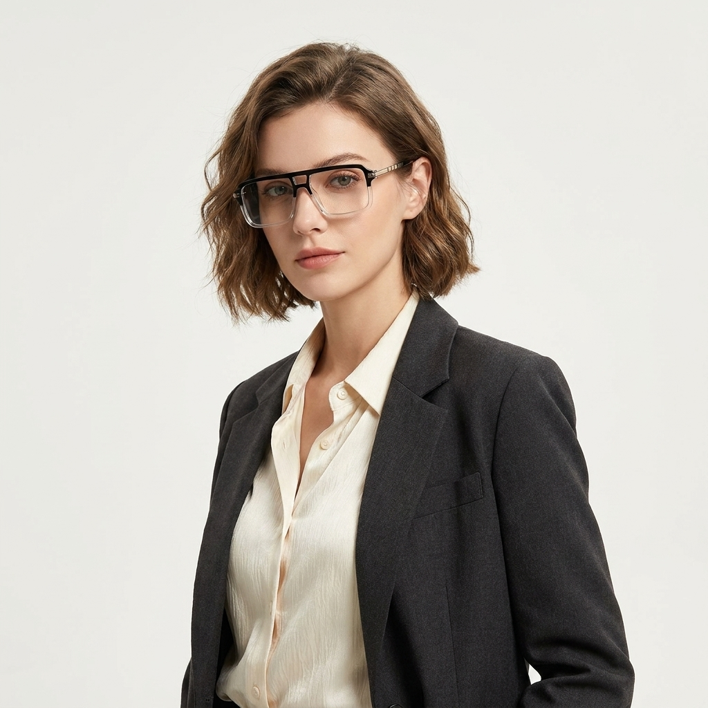 OG Royale Splitframe | Crystal Black Navigator Eyeglasses with Gold Linear Temples