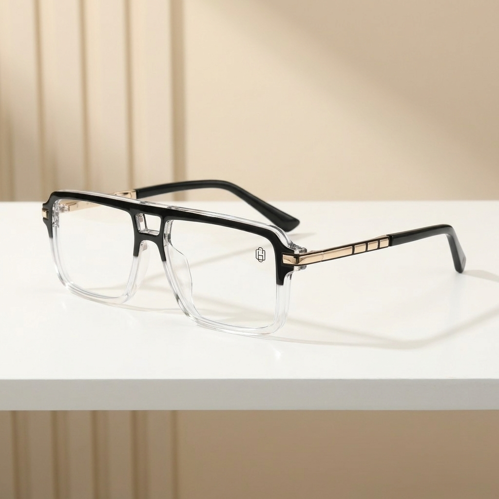 OG Royale Splitframe | Crystal Black Navigator Eyeglasses with Gold Linear Temples