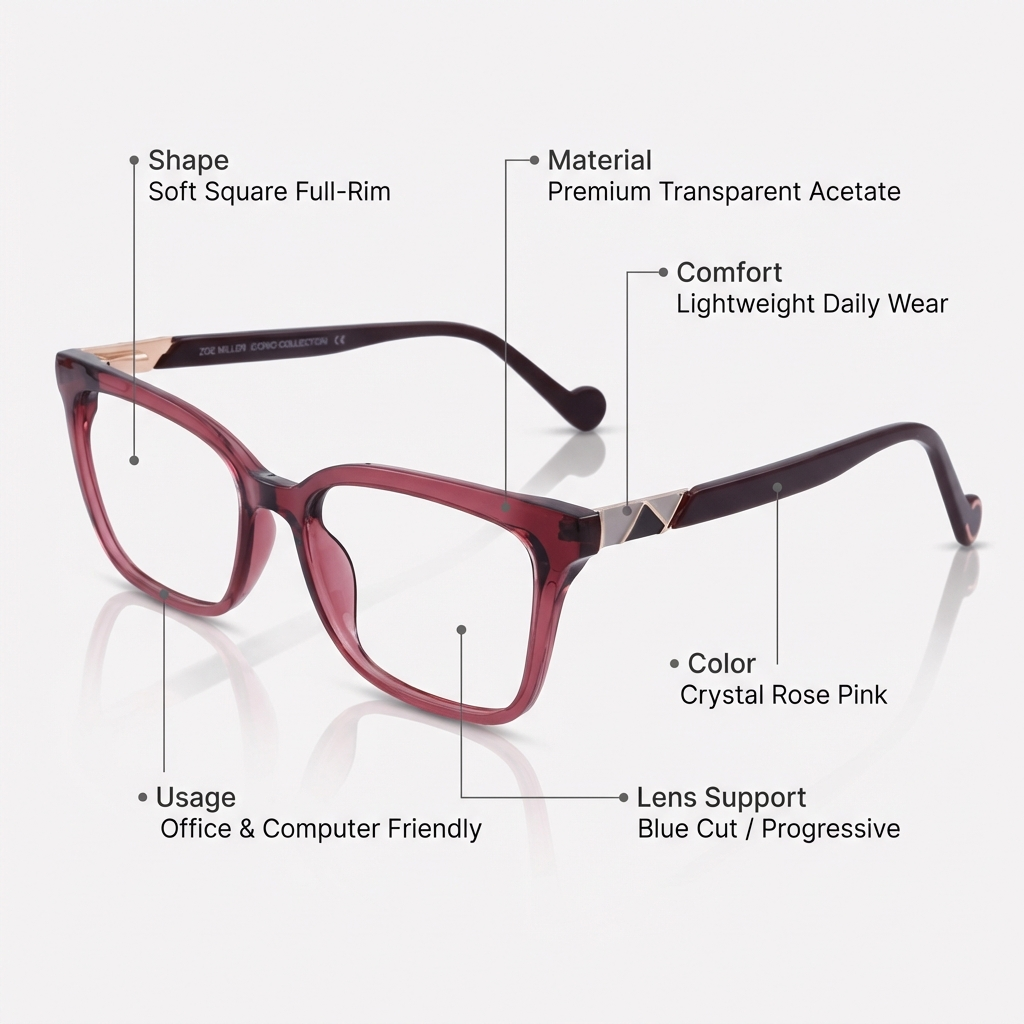 OG Ruby Aura Full Rim Square Eyeglasses | Premium Lightweight Burgundy Optical Frame for Women