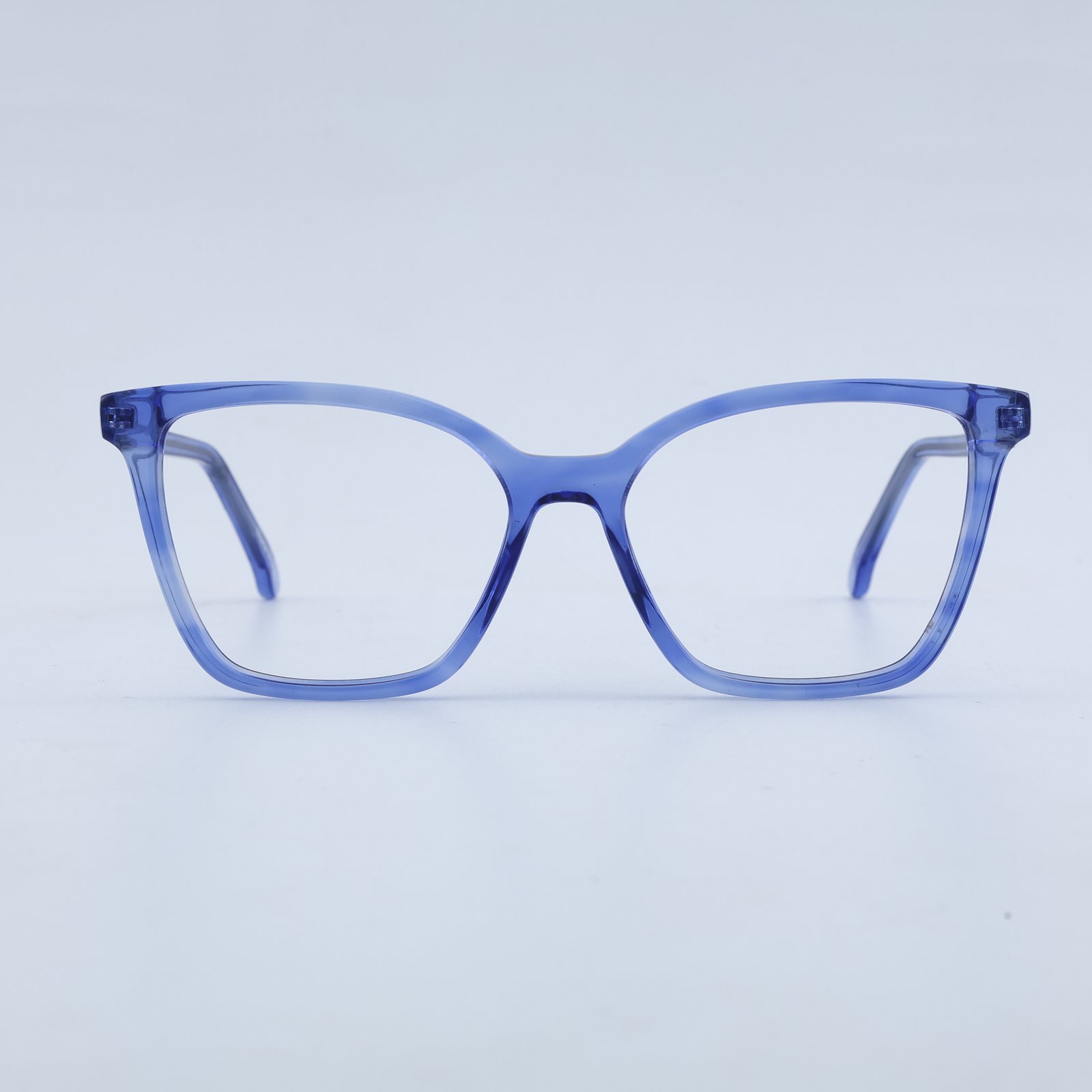 OG Sapphire Glow Full Rim Square Eyeglasses | Transparent Blue Lightweight Optical Frame for Women