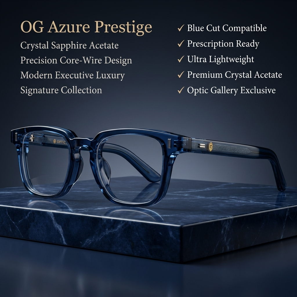 OG Sapphire Sovereign | Luxury Crystal Blue Optical Frame with Signature Gold Heritage Accents