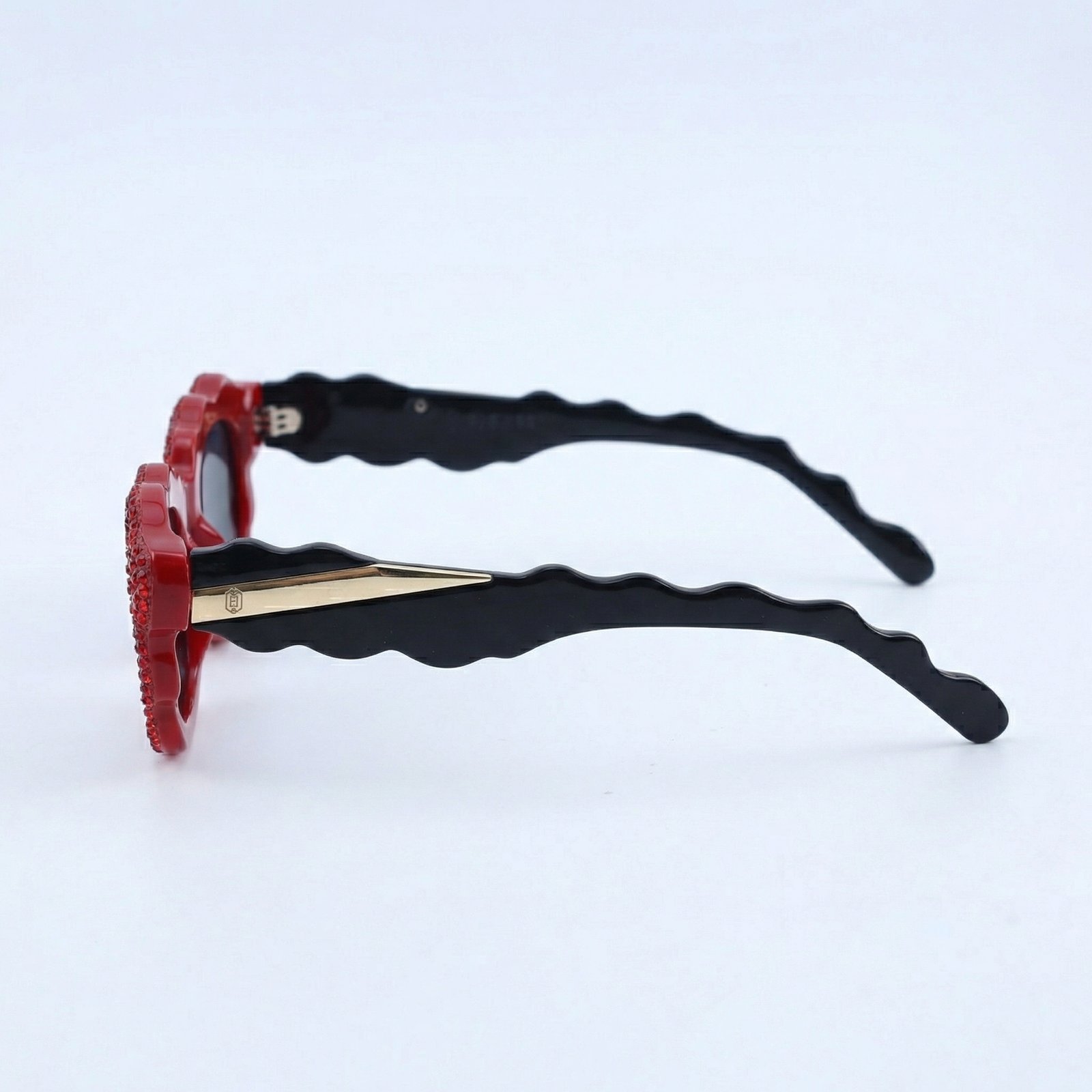 OG Scarlet Wave Crystal Square Sunglasses | Red Diamond-Studded Designer Statement Shades for Women