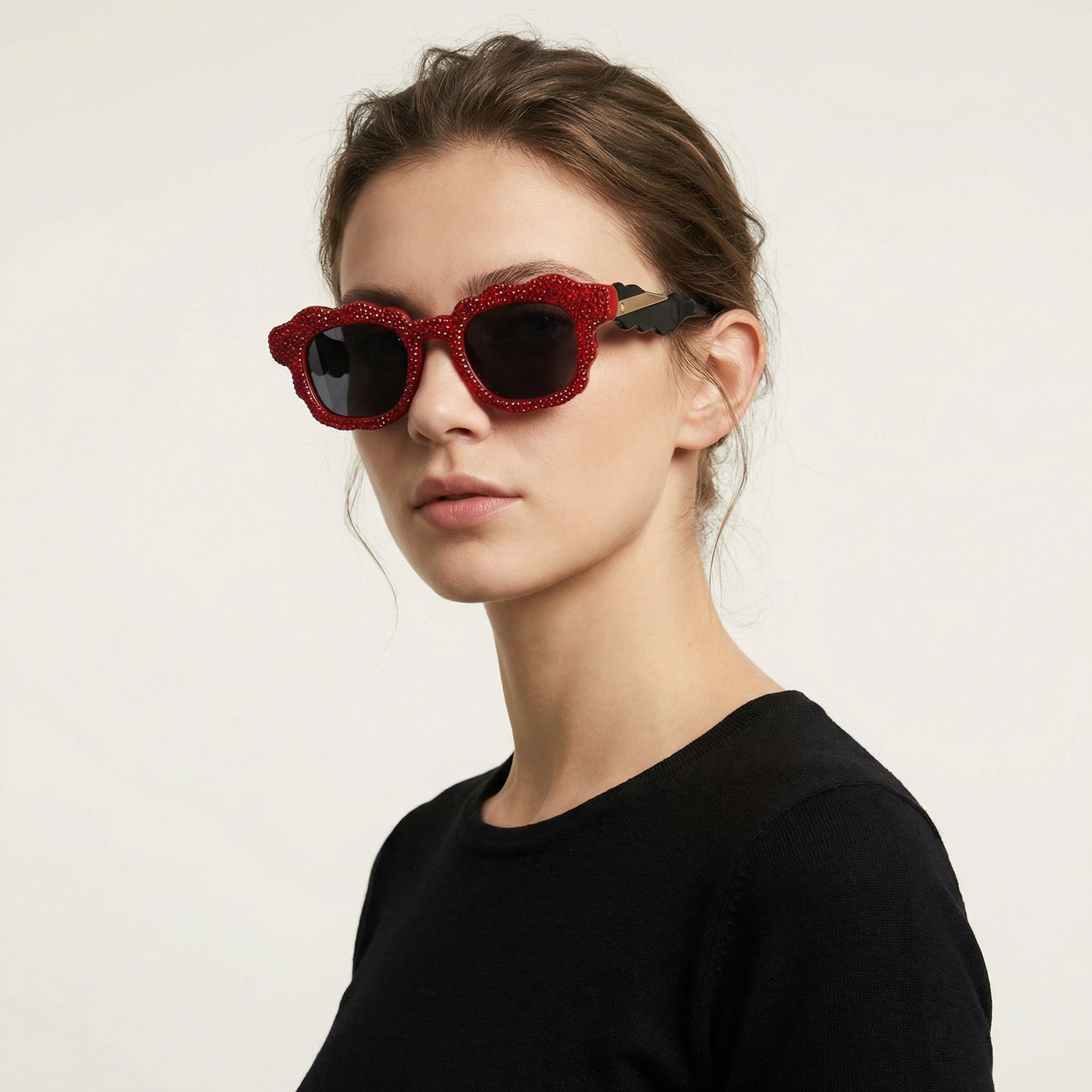 OG Scarlet Wave Crystal Square Sunglasses | Red Diamond-Studded Designer Statement Shades for Women