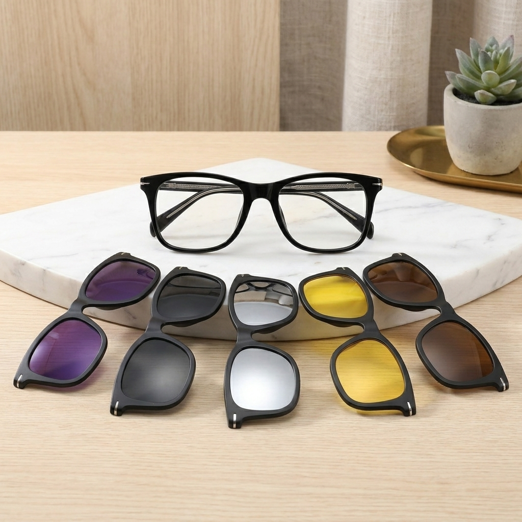OG Shadow 5-in-1 Clip-On | Glossy Black Square Magnetic Eyeglasses