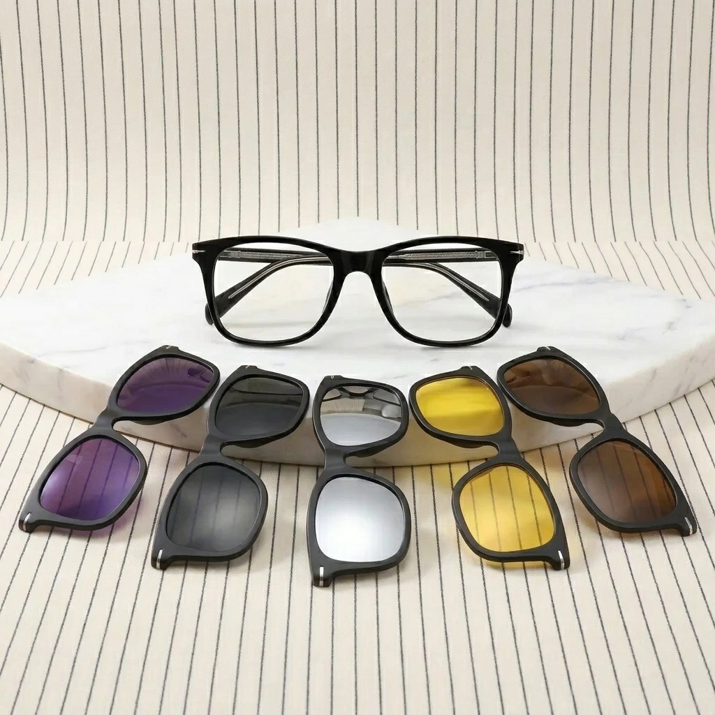 OG Shadow 5-in-1 Clip-On | Glossy Black Square Magnetic Eyeglasses