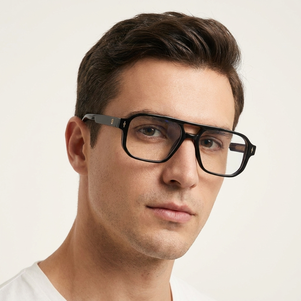 OG Shadow Baron | Luxury Black Navigator Optical Frame with Signature Gold Accents
