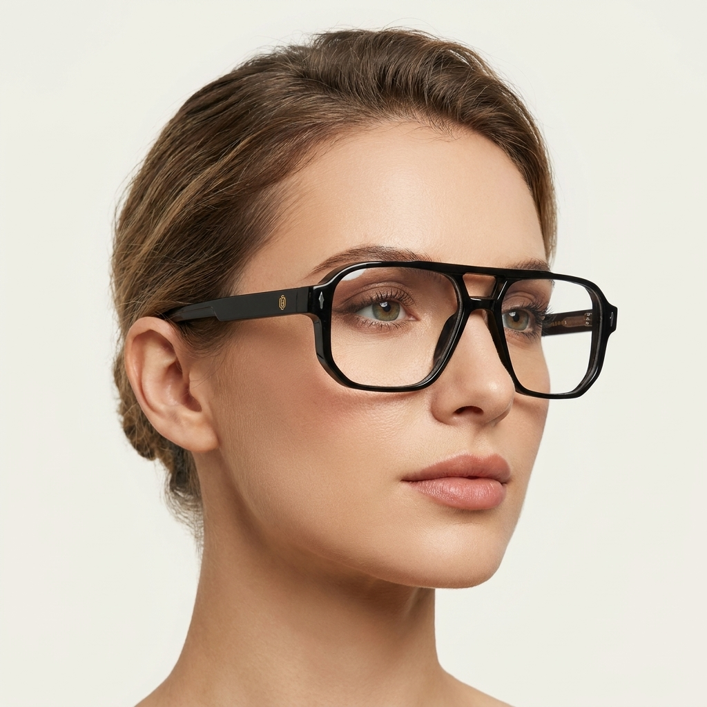 OG Shadow Baron | Luxury Black Navigator Optical Frame with Signature Gold Accents