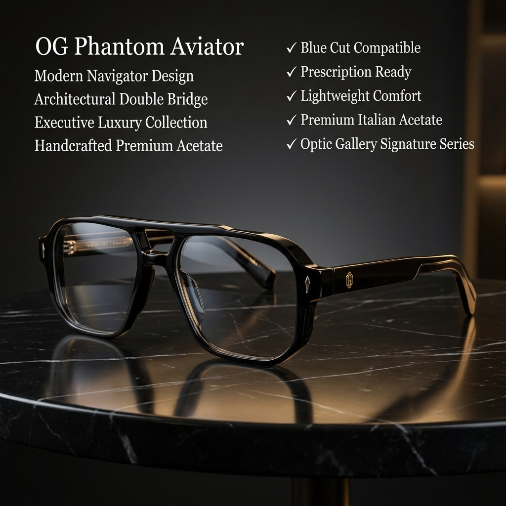 OG Shadow Baron | Luxury Black Navigator Optical Frame with Signature Gold Accents