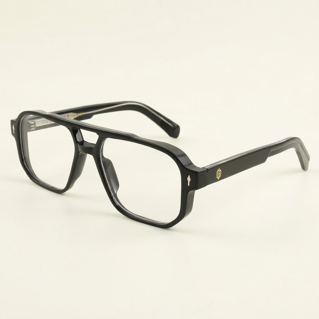 OG Shadow Baron | Luxury Black Navigator Optical Frame with Signature Gold Accents