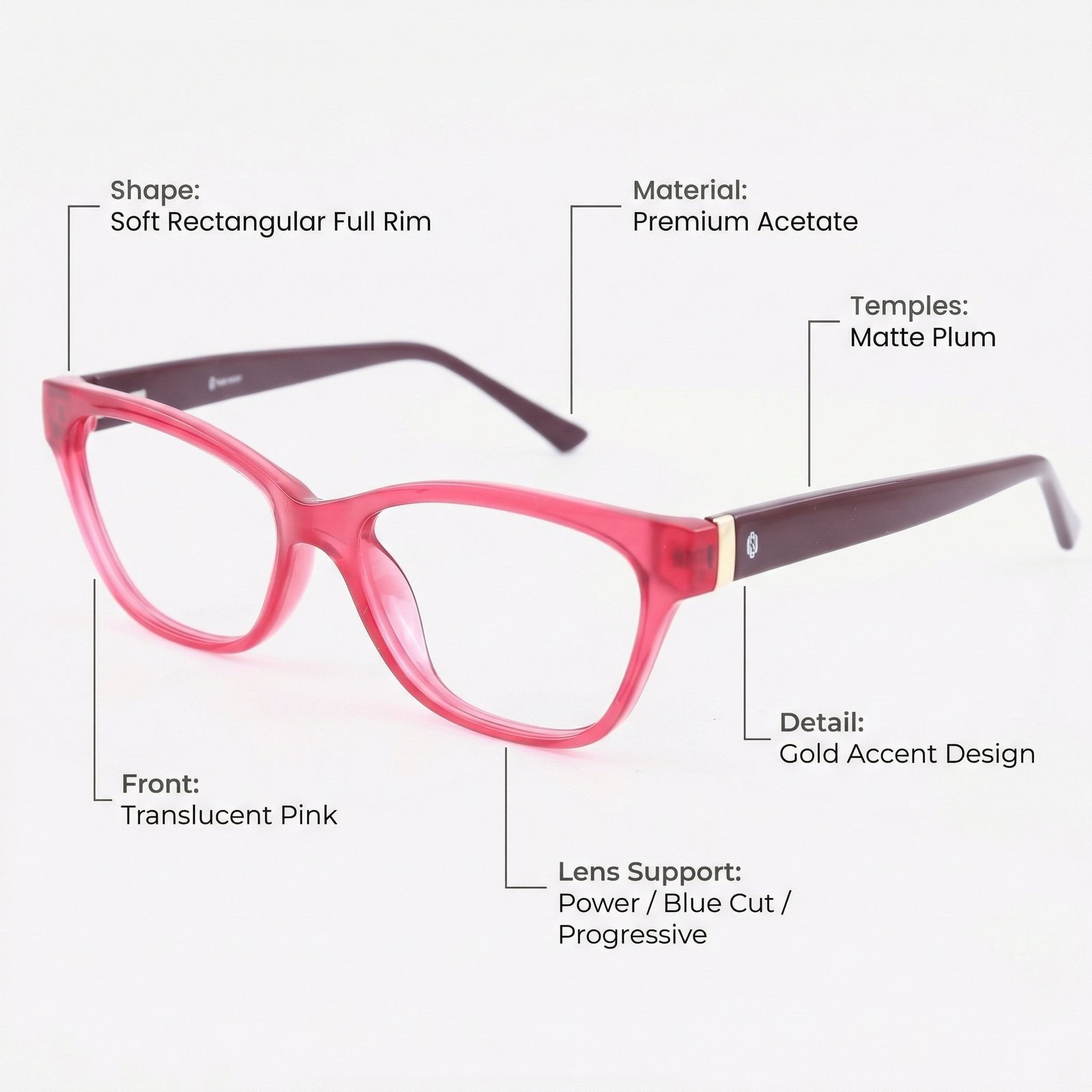 OG Shadow Curve Full Rim Cat-Eye Eyeglasses | Sleek Glossy Lightweight Optical Frame for Women