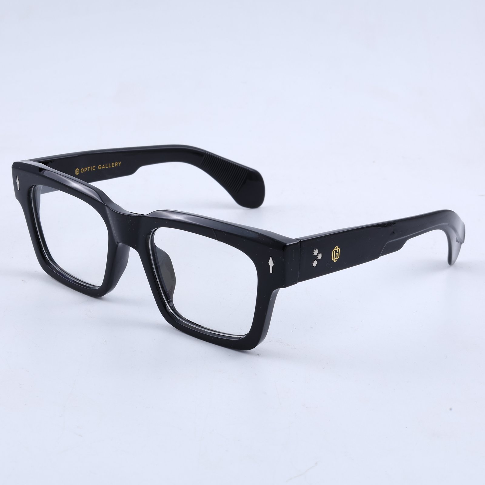 OG Shadow Mark | Matte Black Square Eyeglasses with Gold Signature Temples