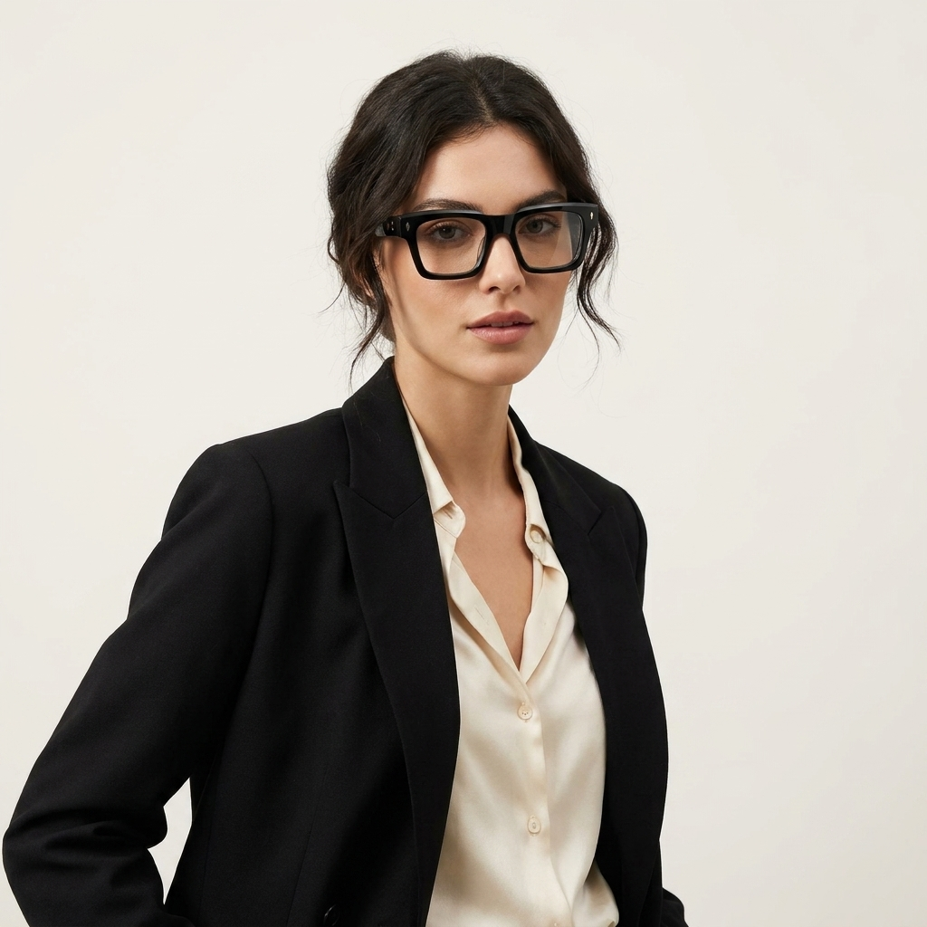 OG Shadow Mark | Matte Black Square Eyeglasses with Gold Signature Temples