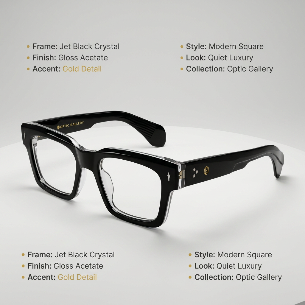 OG Shadow Mark | Matte Black Square Eyeglasses with Gold Signature Temples