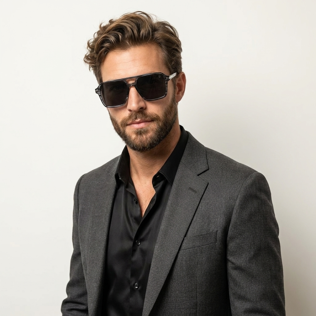 OG Shadow Maverick | Luxury Marble Black Navigator Sunglasses with Smoke Grey Lenses