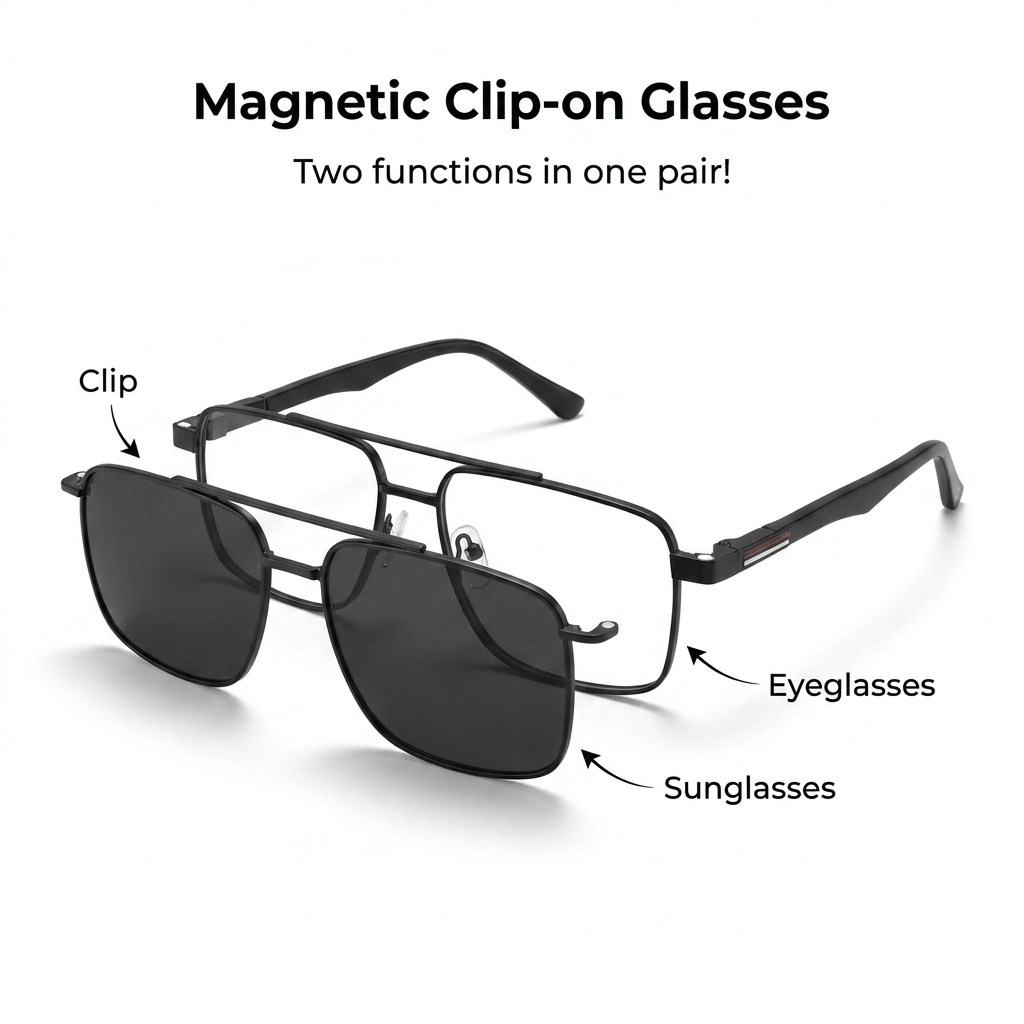 OG Shadow Pilot Clip-On | Premium Matte Black Magnetic Clip-On Aviator Eyewear with Floating Double Bridge Design
