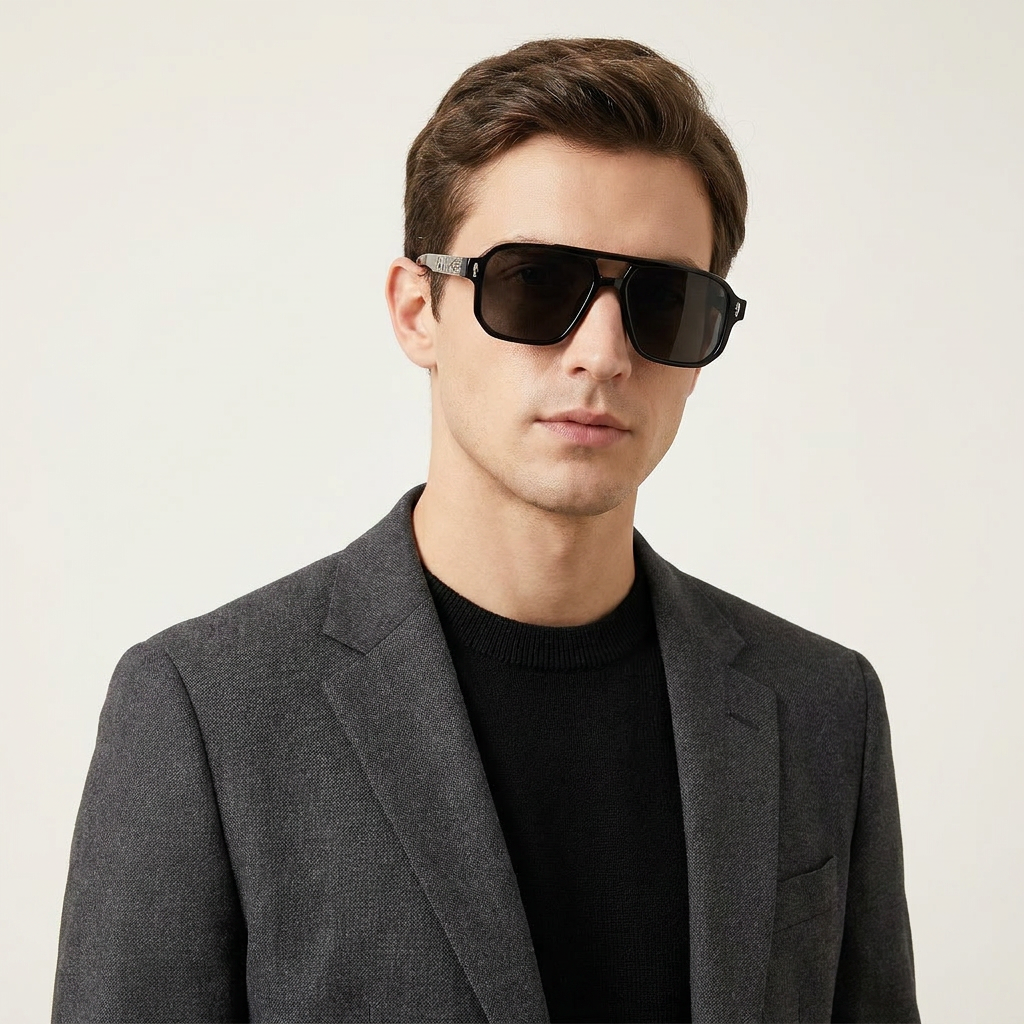 OG Shadow Pilot Luxe | Black Navigator Sunglasses with Metal Signature Temples