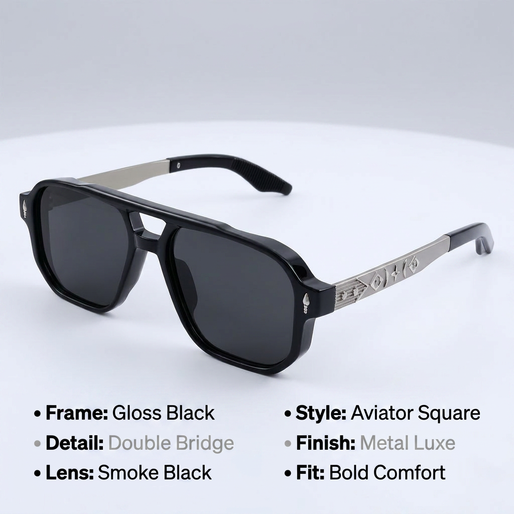 OG Shadow Pilot Luxe | Black Navigator Sunglasses with Metal Signature Temples