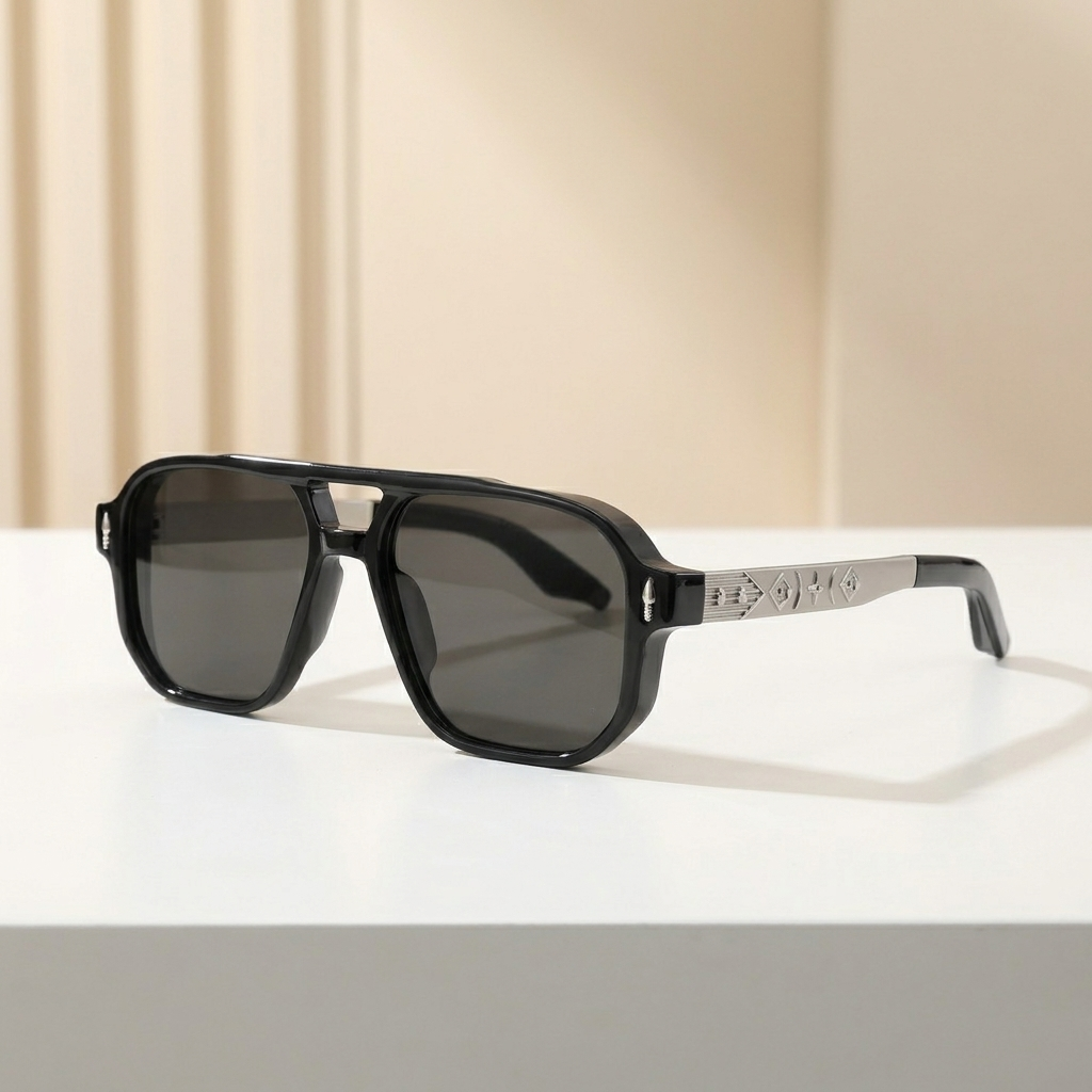 OG Shadow Pilot Luxe | Black Navigator Sunglasses with Metal Signature Temples