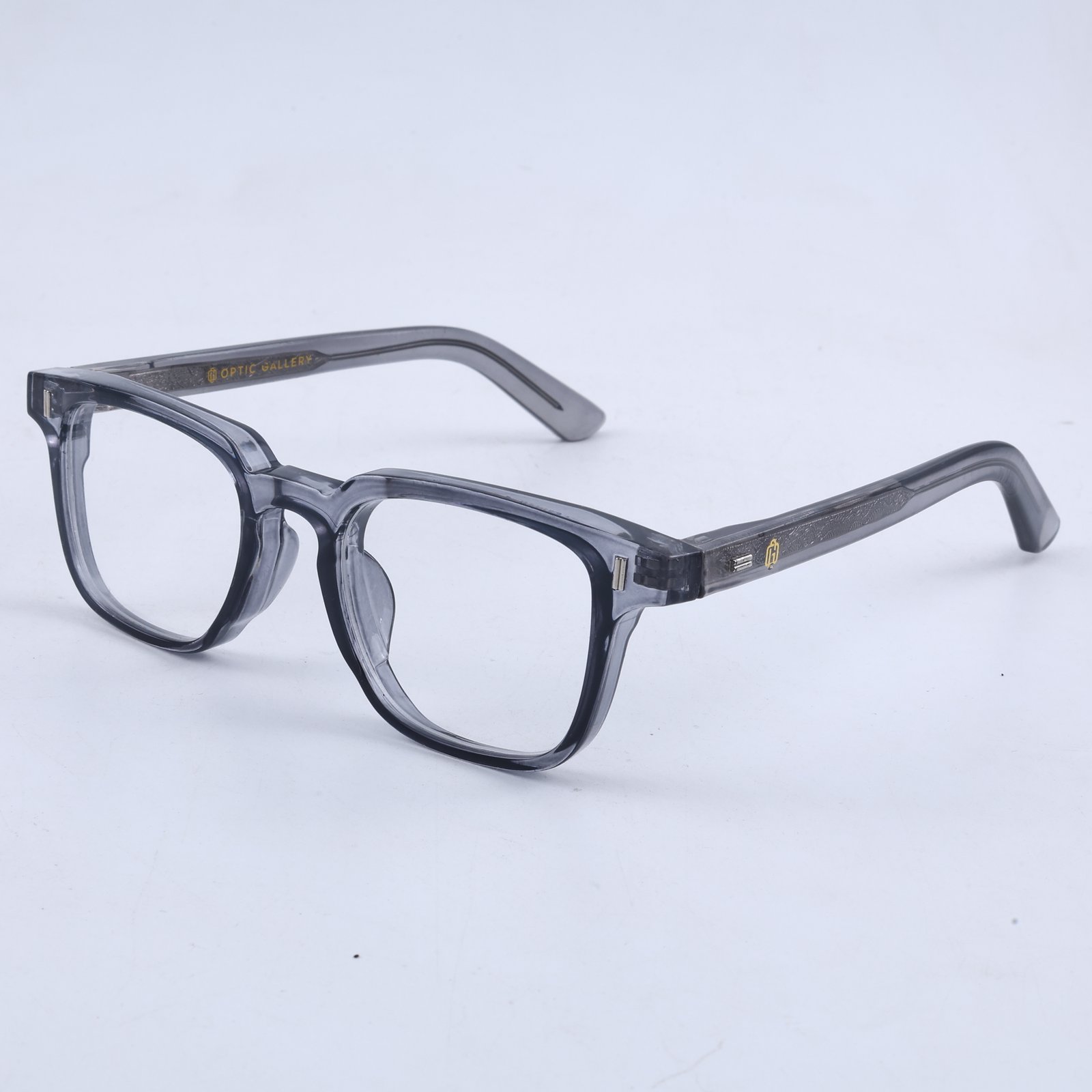 OG Shadow Regent | Luxury Crystal Smoke Square Eyeglasses with Transparent Graphite Acetate Frame