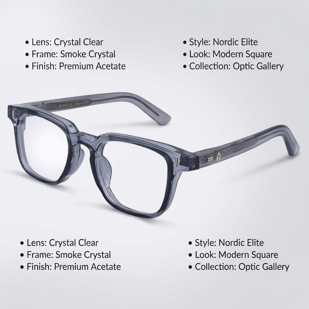 OG Shadow Regent | Luxury Crystal Smoke Square Eyeglasses with Transparent Graphite Acetate Frame