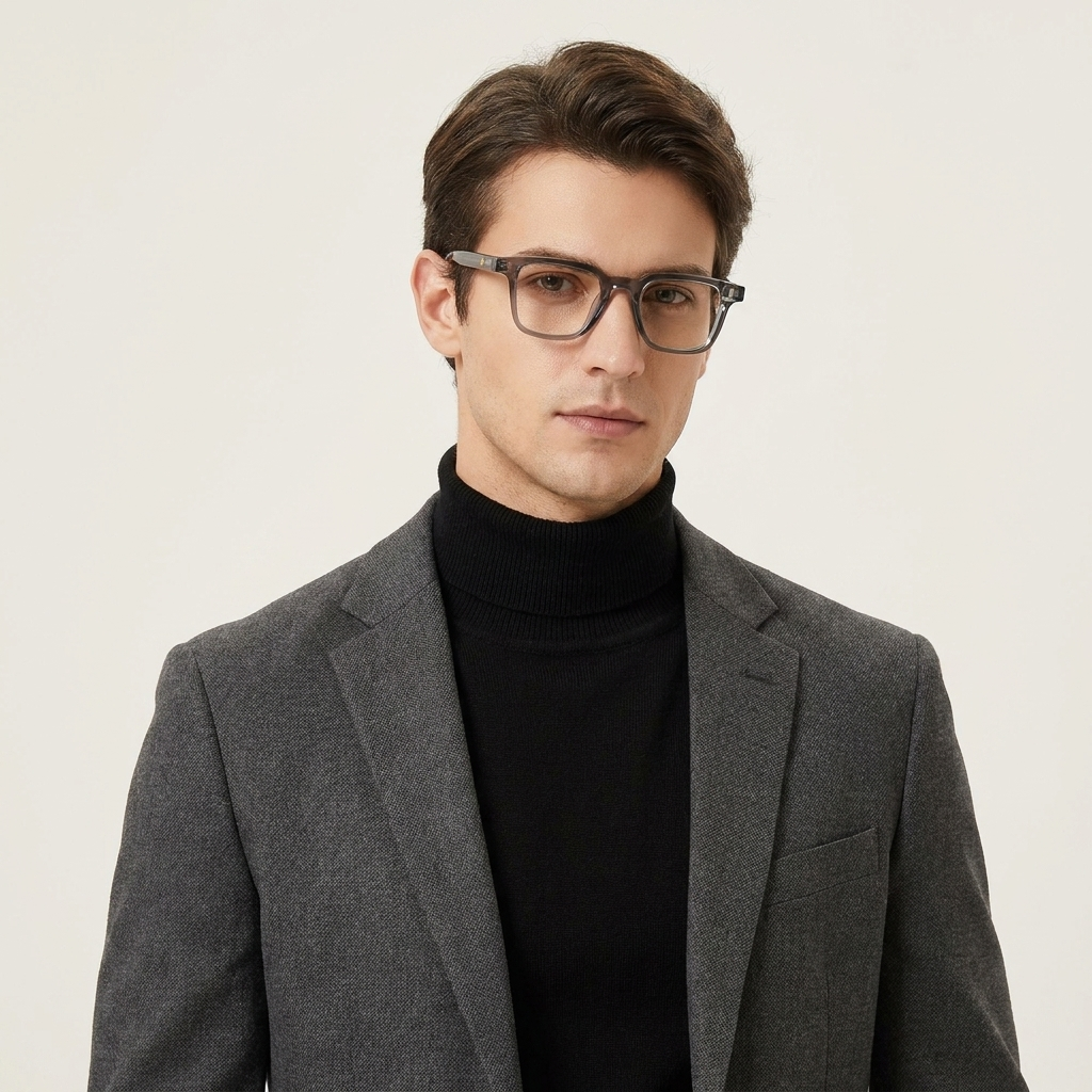 OG Shadow Regent | Luxury Crystal Smoke Square Eyeglasses with Transparent Graphite Acetate Frame
