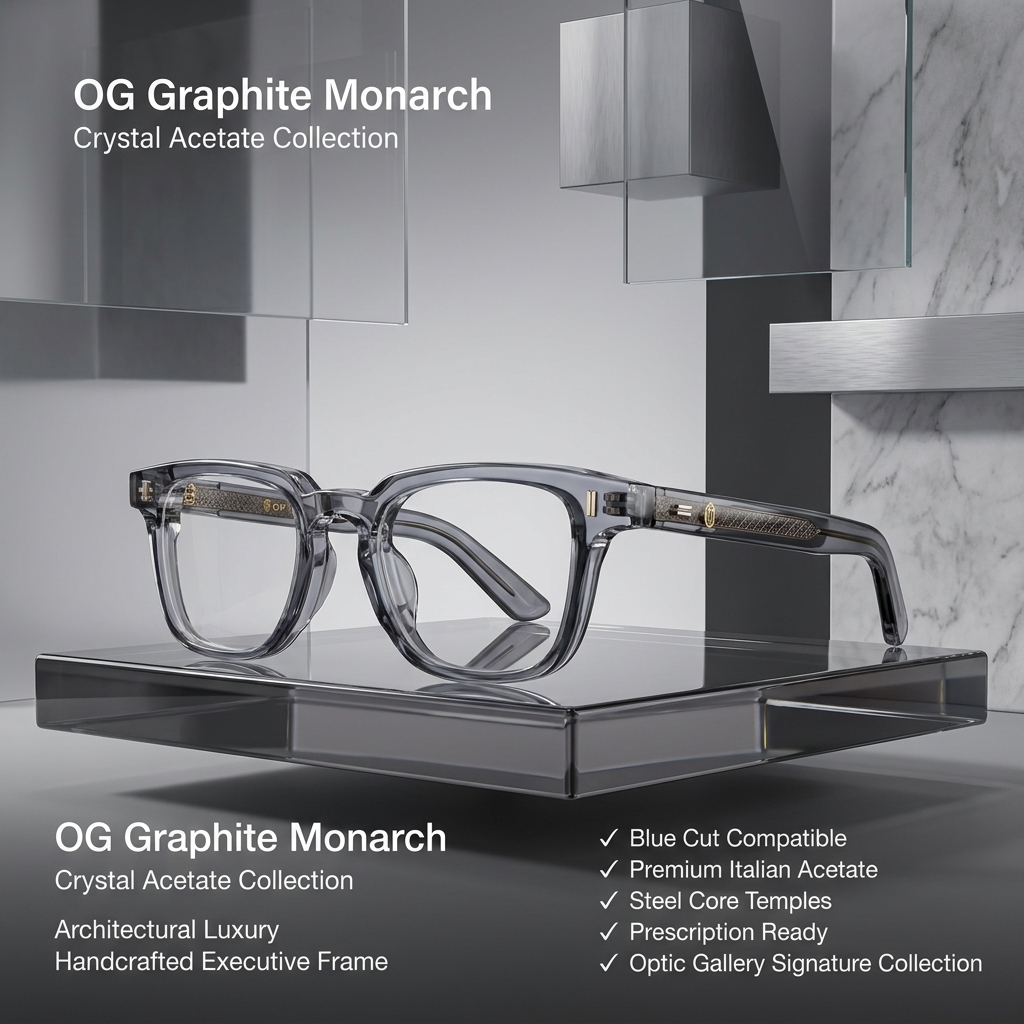 OG Shadow Regent | Luxury Smoke Crystal Optical Frame with Signature Heritage Temples