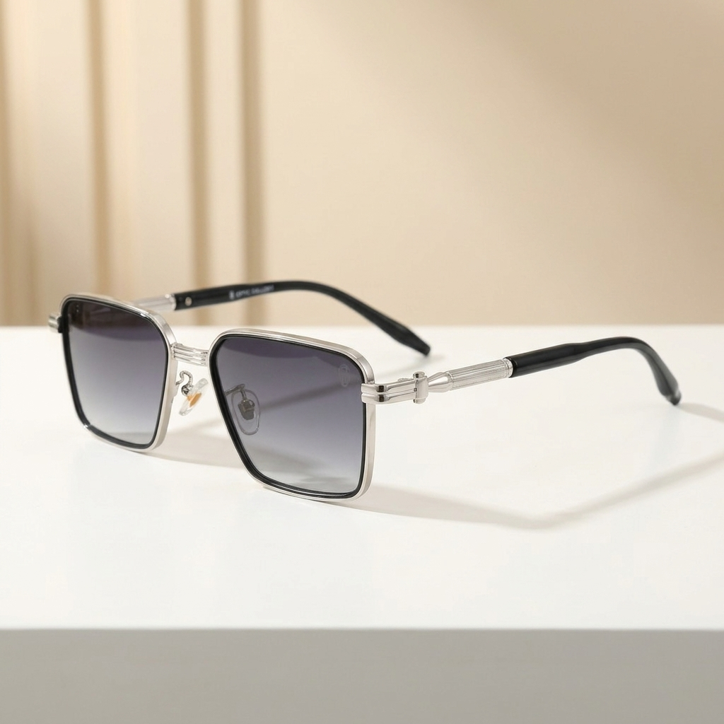 OG Silver Crest | Luxe Geometric Metal Sunglasses with Smoke Gradient Lenses