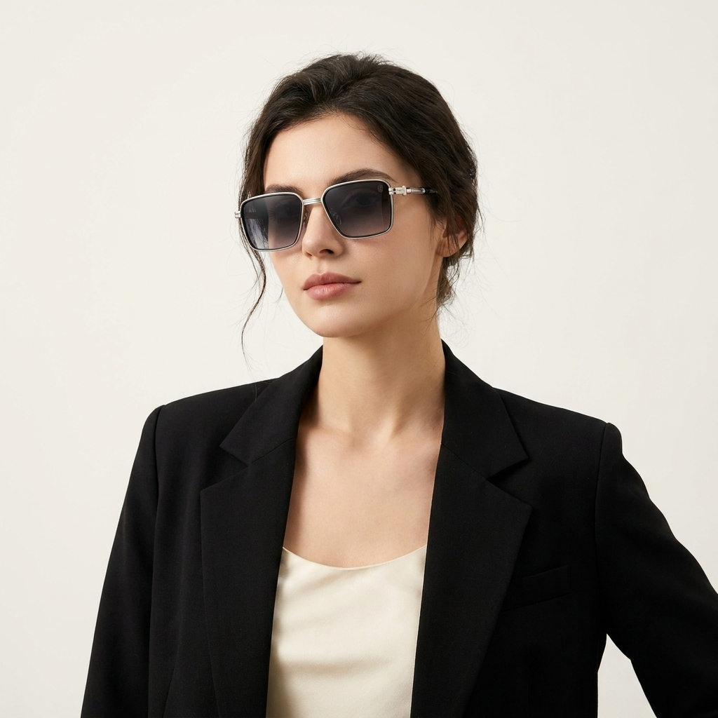 OG Silver Crest | Luxe Geometric Metal Sunglasses with Smoke Gradient Lenses