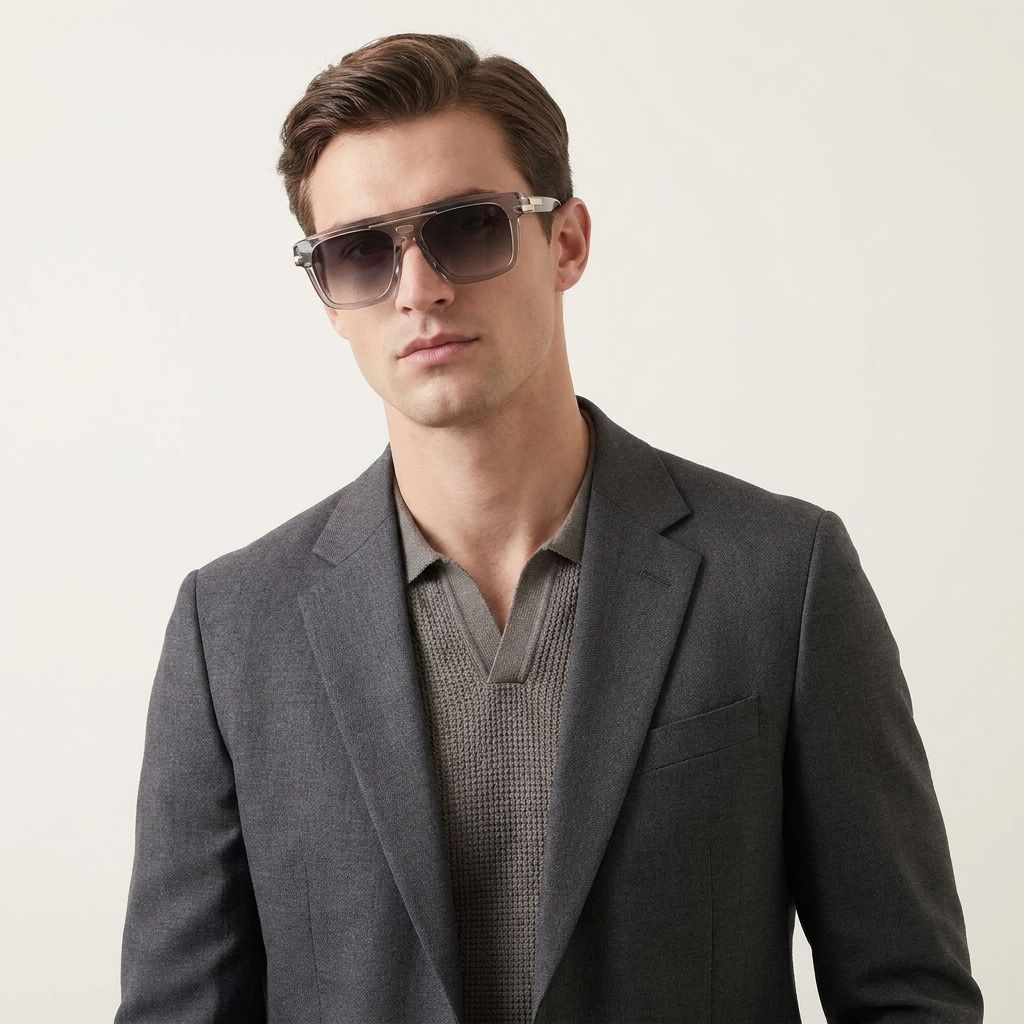 OG Silver Dynasty | Luxury Smoke Crystal Navigator Sunglasses with Grey Gradient Lenses