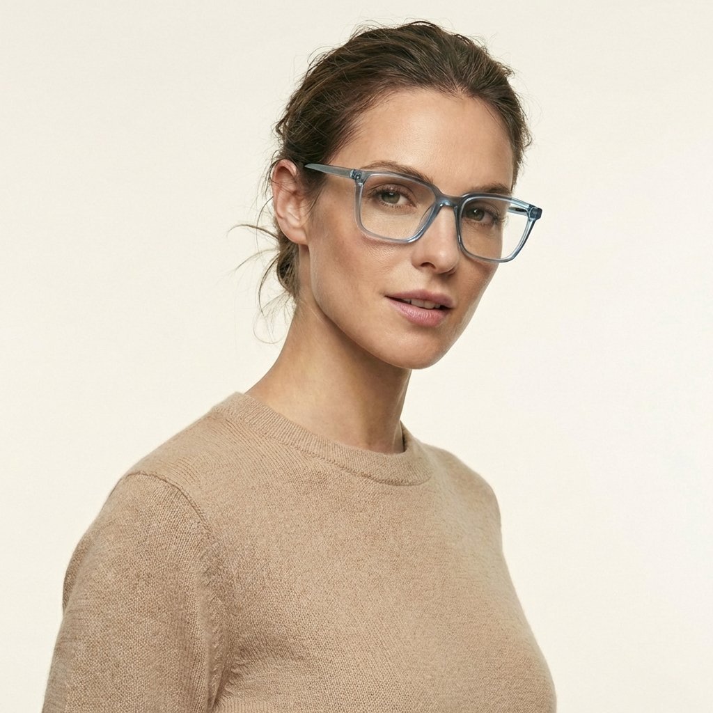 OG Sky Frost Full Rim Square Eyeglasses | Premium Lightweight Transparent Blue Optical Frame for Women