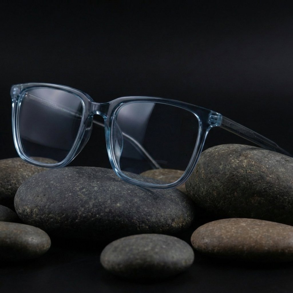 OG Sky Frost Full Rim Square Eyeglasses | Premium Lightweight Transparent Blue Optical Frame for Women