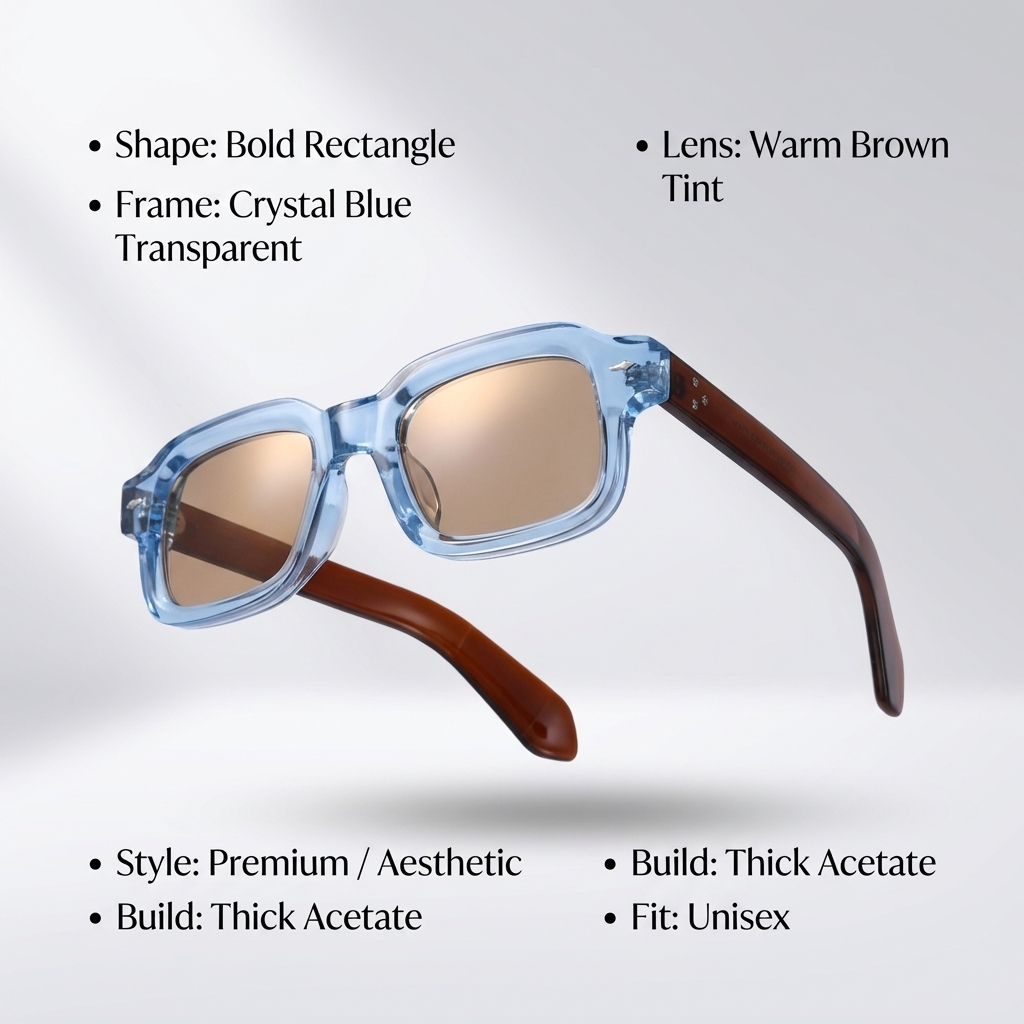 OG Sky Rust | Transparent Blue Retro Square Sunglasses