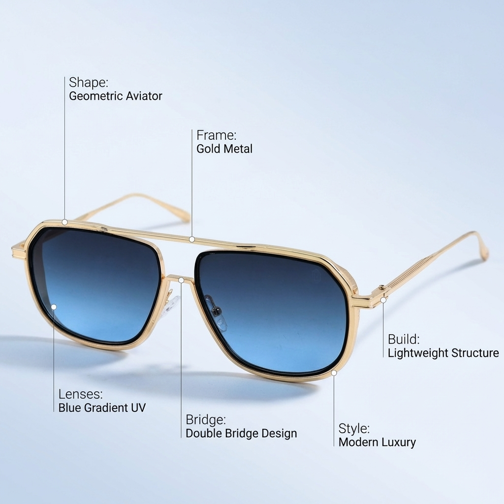 OG Skyframe Elite | Gold Double Bridge Blue Gradient Aviator Sunglasses