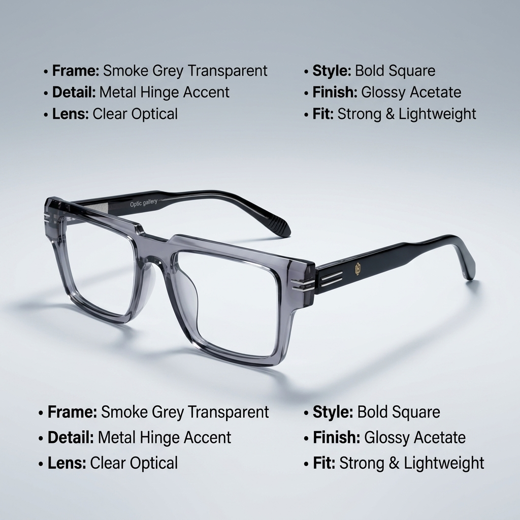 OG Smoke Luxe Edge | Transparent Grey Square Eyeglasses