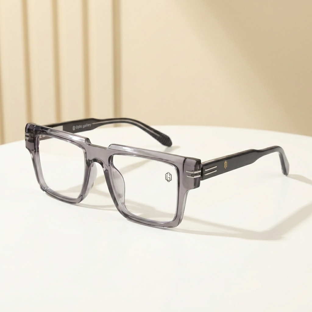 OG Smoke Luxe Edge | Transparent Grey Square Eyeglasses