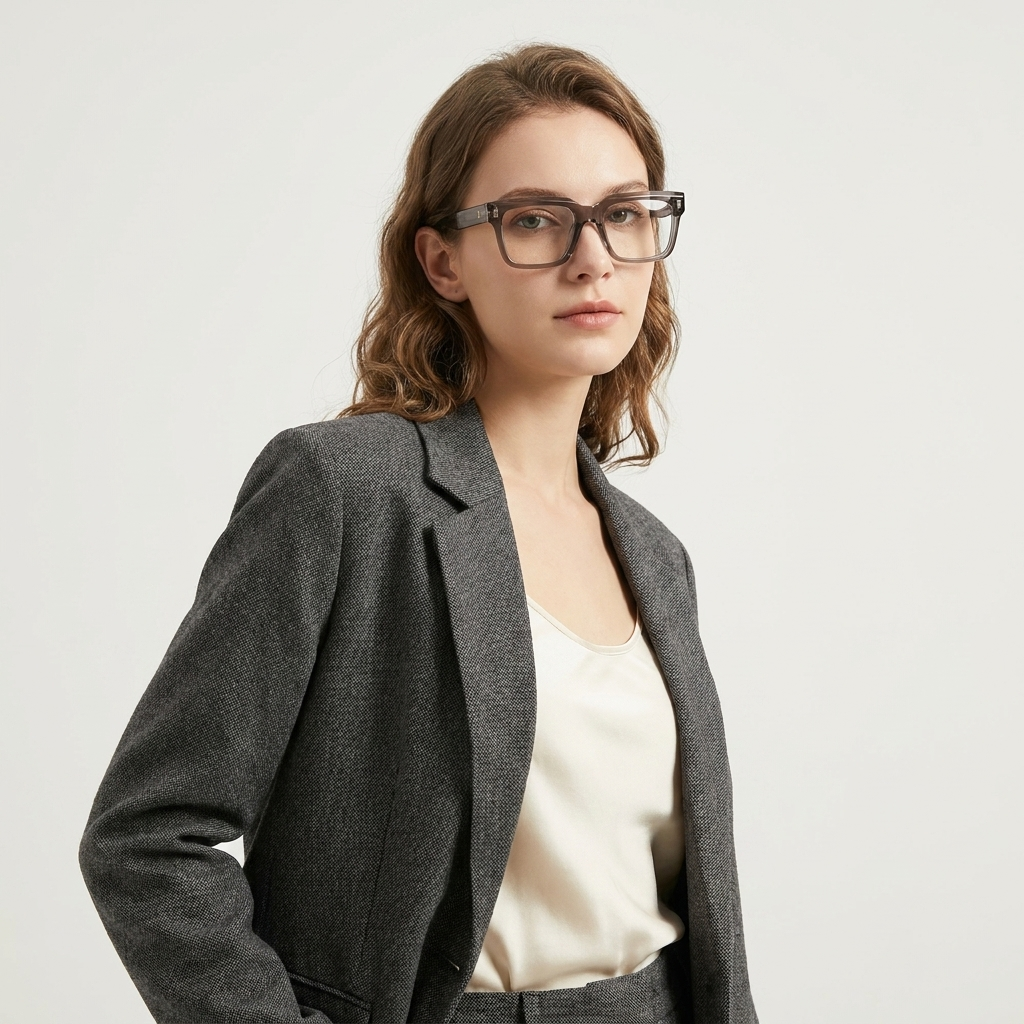 OG Smoke Quartz | Transparent Ash Square Eyeglasses with Gold Signature Accents