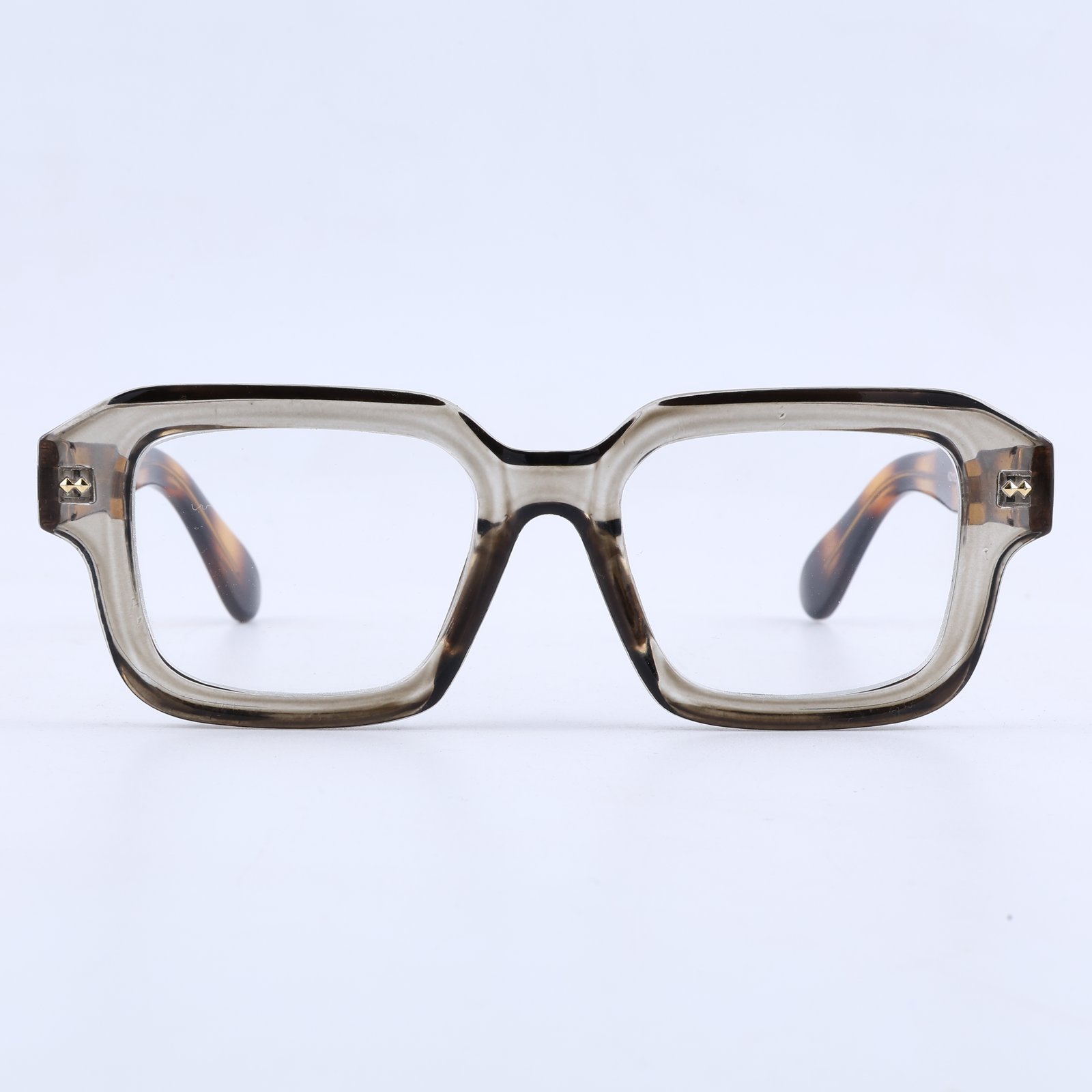 OG Smokey Havana | Transparent Ash Square Eyeglasses with Tortoise Gold Temples