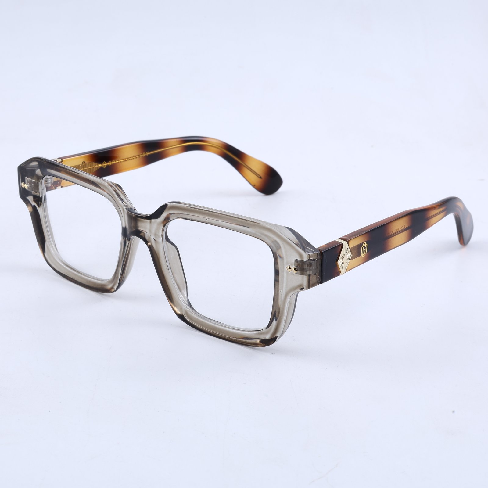 OG Smokey Havana | Transparent Ash Square Eyeglasses with Tortoise Gold Temples