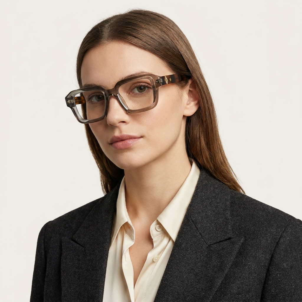 OG Smokey Havana | Transparent Ash Square Eyeglasses with Tortoise Gold Temples