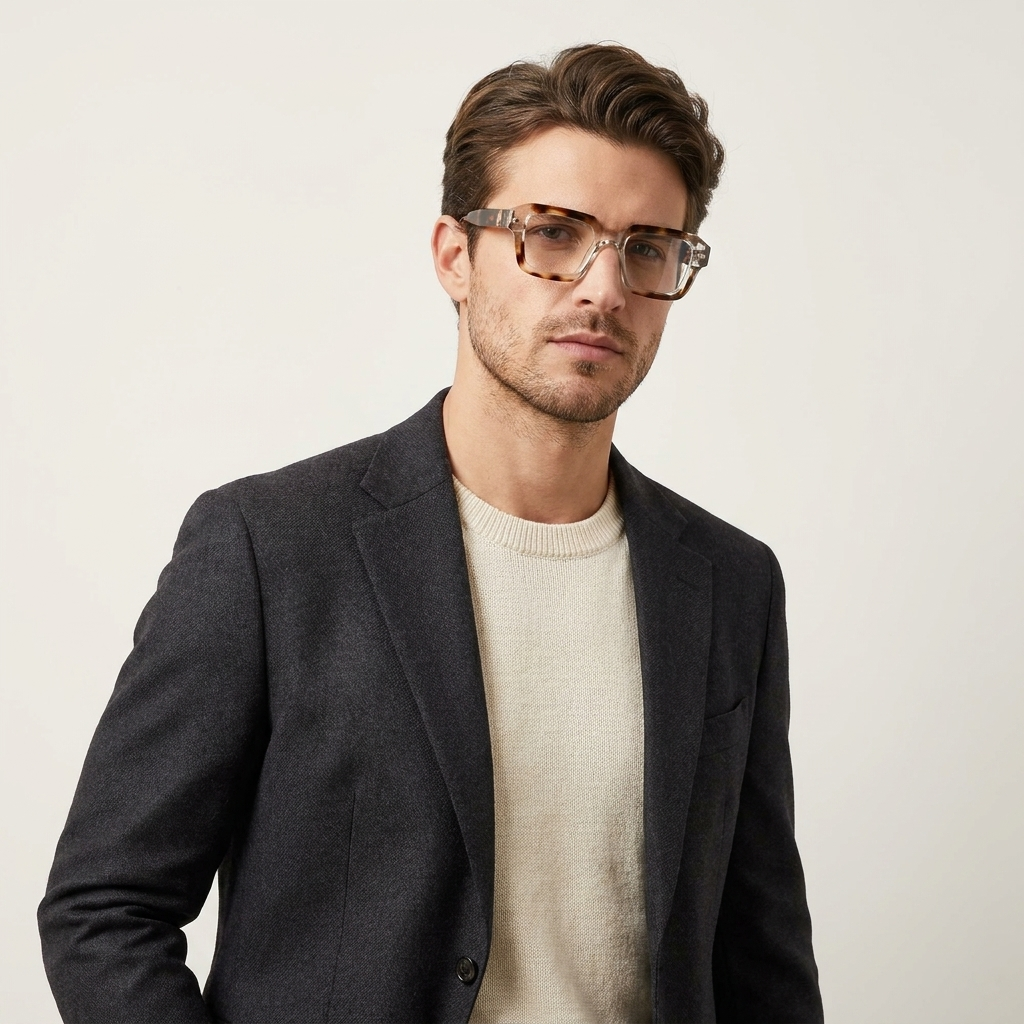 OG Smokey Havana | Transparent Ash Square Eyeglasses with Tortoise Gold Temples