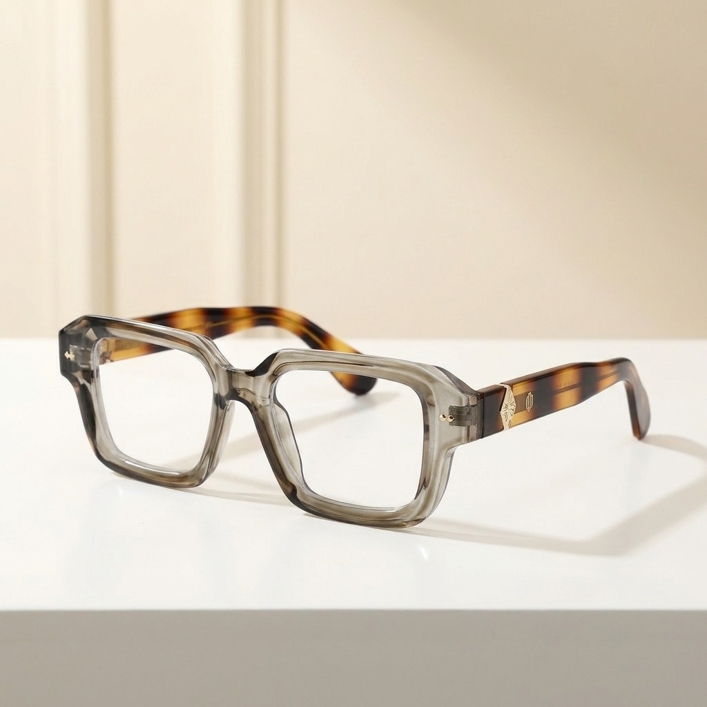 OG Smokey Havana | Transparent Ash Square Eyeglasses with Tortoise Gold Temples