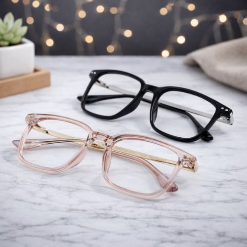 OG Square Everyday Full Rim Optical Frame – Black & Pink | Unisex Daily Wear Eyeglasses