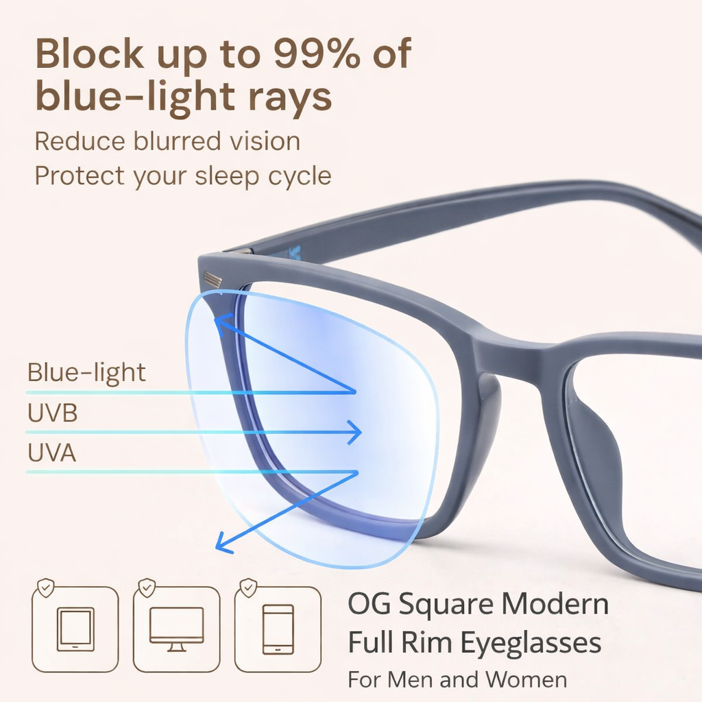 OG Square Modern Full Rim Eyeglasses for Men & Women – Brown & Grey