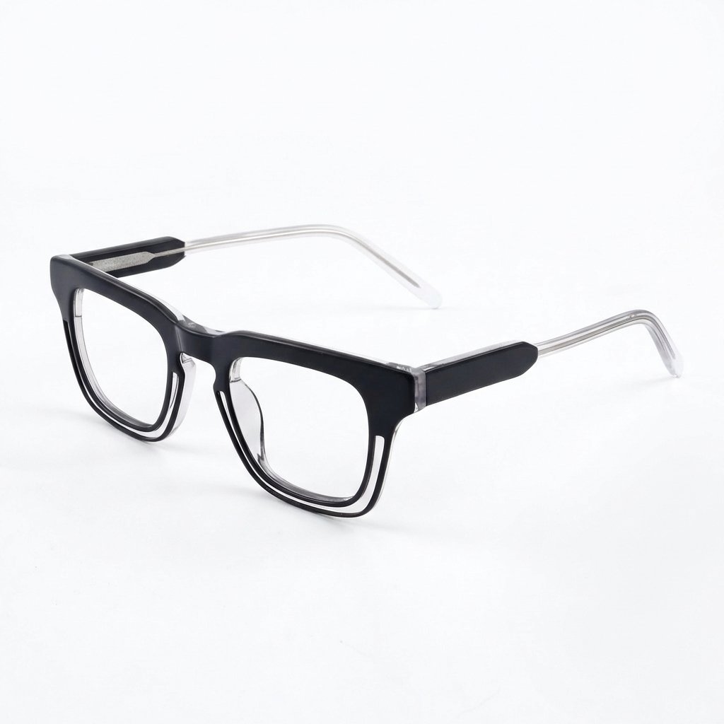 OG Stealth Fusion Full Rim Square Eyeglasses | Premium Glossy Black Transparent Optical Frame for Men