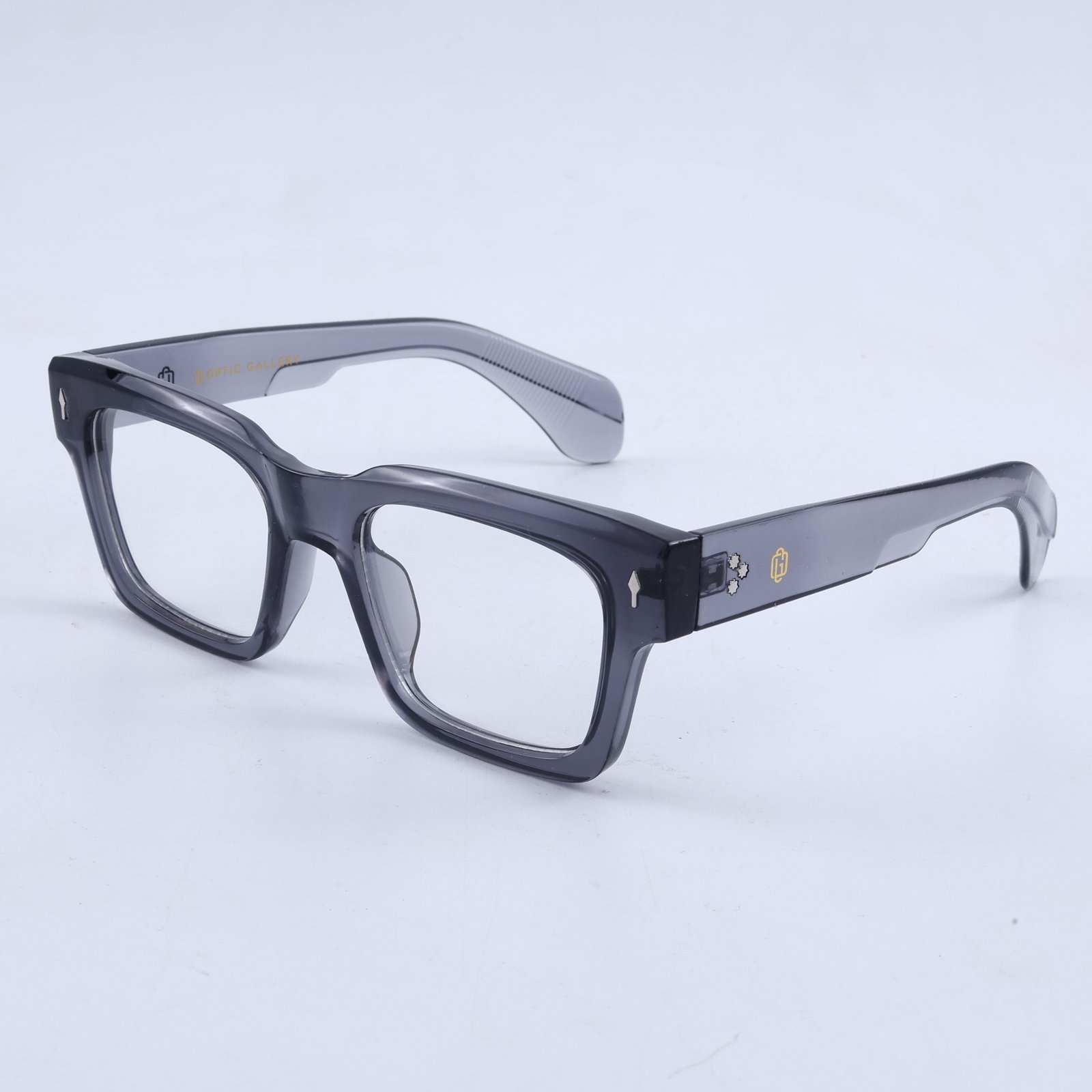 OG Storm Crystal | Transparent Grey Square Eyeglasses with Signature Gold Detailing