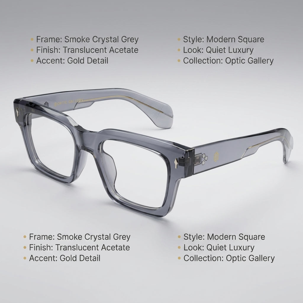 OG Storm Crystal | Transparent Grey Square Eyeglasses with Signature Gold Detailing