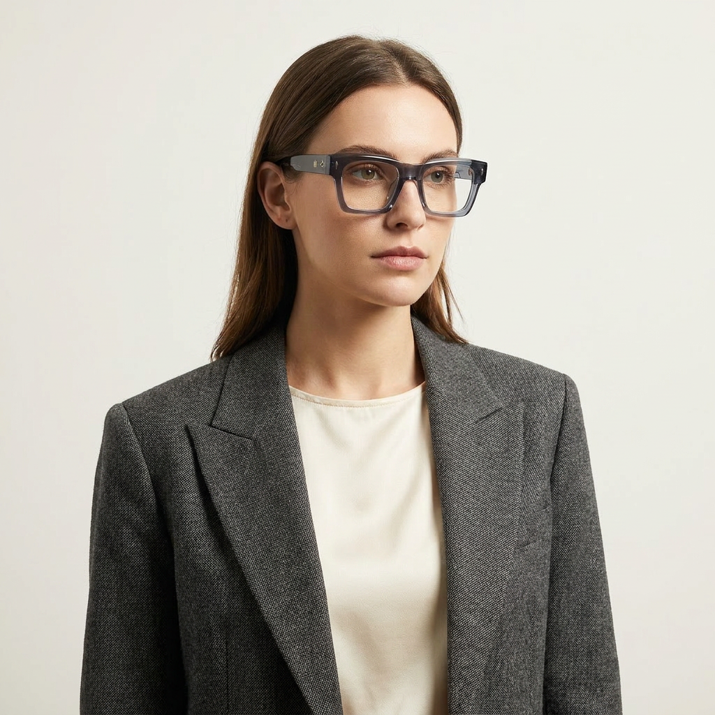 OG Storm Crystal | Transparent Grey Square Eyeglasses with Signature Gold Detailing