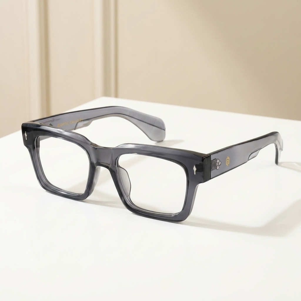 OG Storm Crystal | Transparent Grey Square Eyeglasses with Signature Gold Detailing