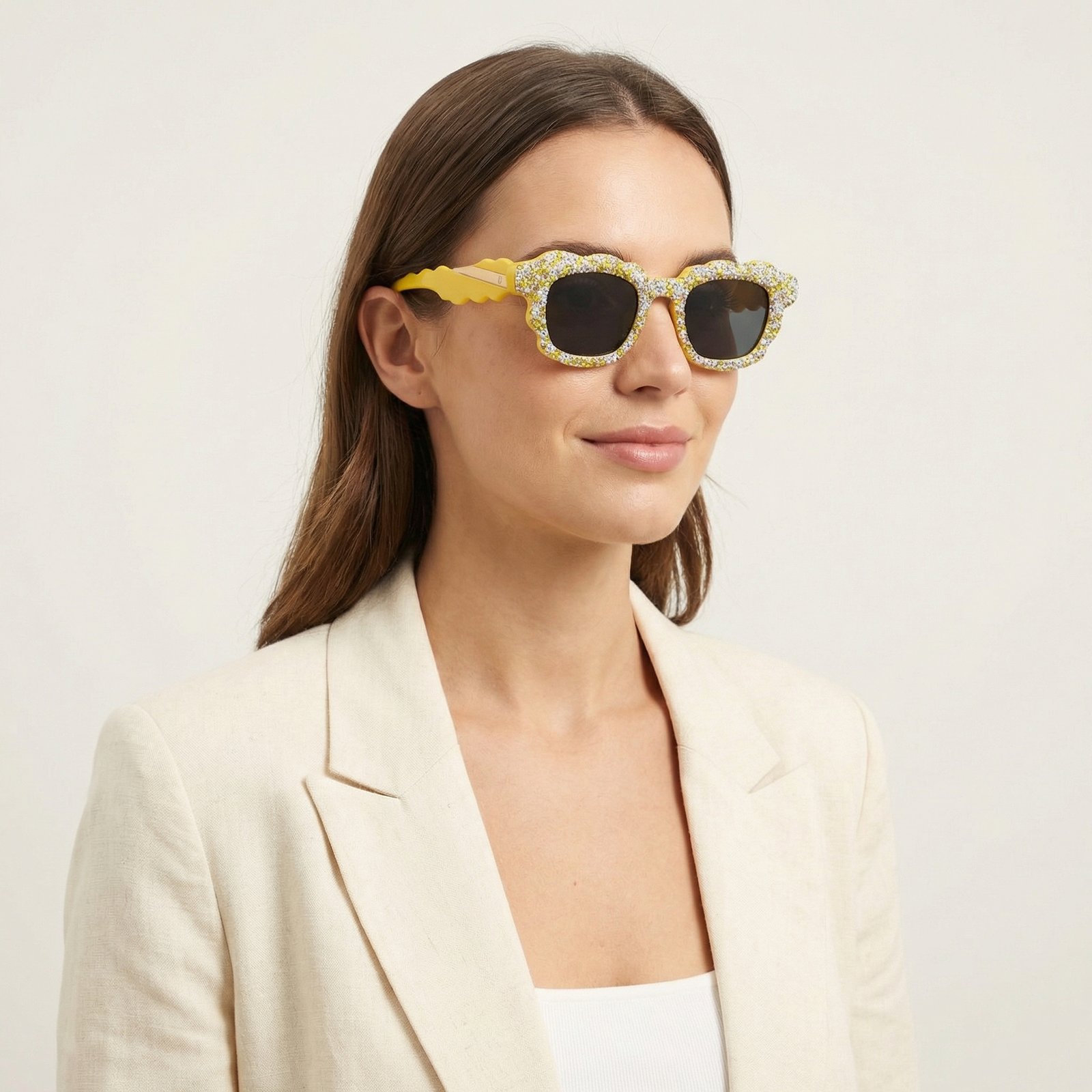 OG Sunshine Sparkle Wave Sunglasses | Yellow Crystal-Studded Luxury Statement Shades for Women